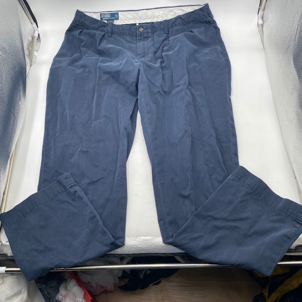 Polo Ralph Lauren Ethan Pant Chino Mens 38/34 Navy Blue Cotton Pleated Straight